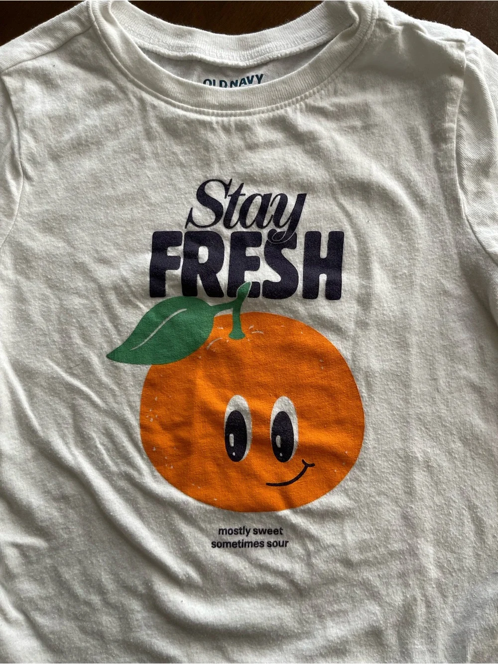Old Navy White Tee with Orange Fruit Graphic and Green Leaf